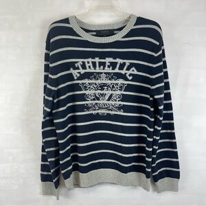 Yishion Active Men’s Striped Athletic College Graphic Sweater Navy Gray Sz Large